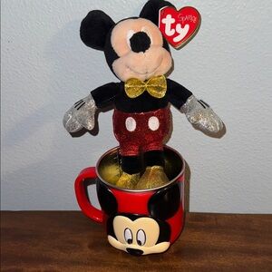Ty Mickey Mouse Plush with Mug - Black, Red, Gold, Silver